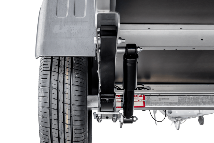 Autotransportanhänger auf Blattfedern 264x150 UNITRAILER GARDEN 265/R KIPP mit Gitterwänden, H-800 Rahmen und grauer Plane