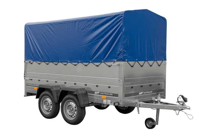 UNITRAILER GARDEN TRAILER 264/2 KIPP Doppelachsanhänger mit Stützrad, zusätzlichen Bordwänden, Spriegel und hoher Plane