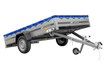 Einachsanhänger 264x150 UNITRAILER GARDEN 265 KIPP mit einem Flachplanenträger und blauer Plane