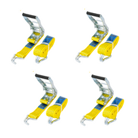 Satz aus vier gelben UNITRAILER 8m/50mm/5t Transportgurten mit Spannvorrichtung