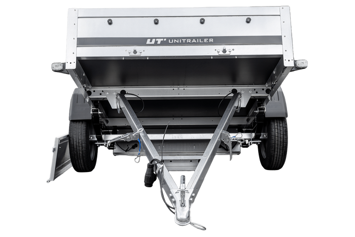 Einachsanhänger mit Blattfedern 230x125 UNITRAILER GARDEN 230/R KIPP mit H-800-Rahmen und blauer Plane