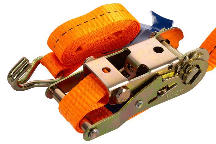Satz aus vier orangefarbenen UNITRAILER-Transportgurten (2 m/25 mm/1 t) mit Spannvorrichtung